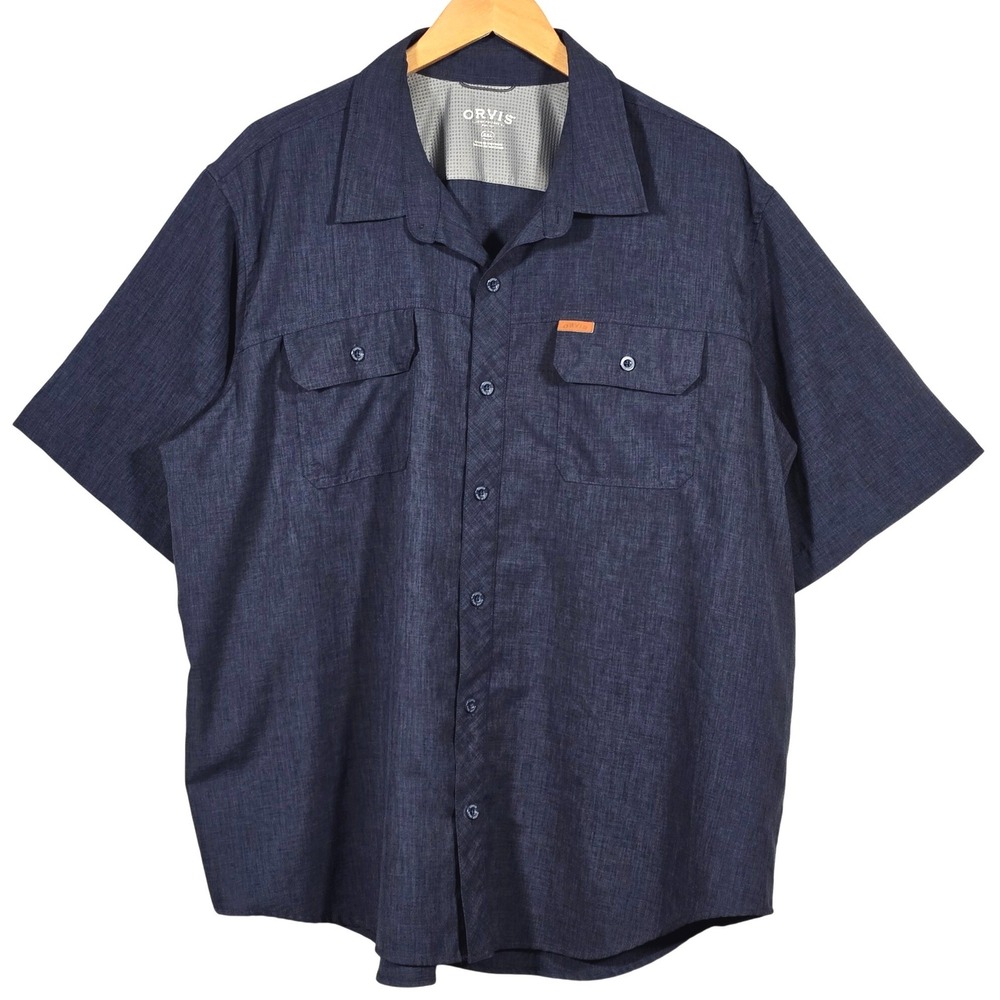 Orvis Short Sleeve  Woven Tech‎ Button Up Shirt  Mens 2XL Navy Blue Outdoor - Picture 2 of 6